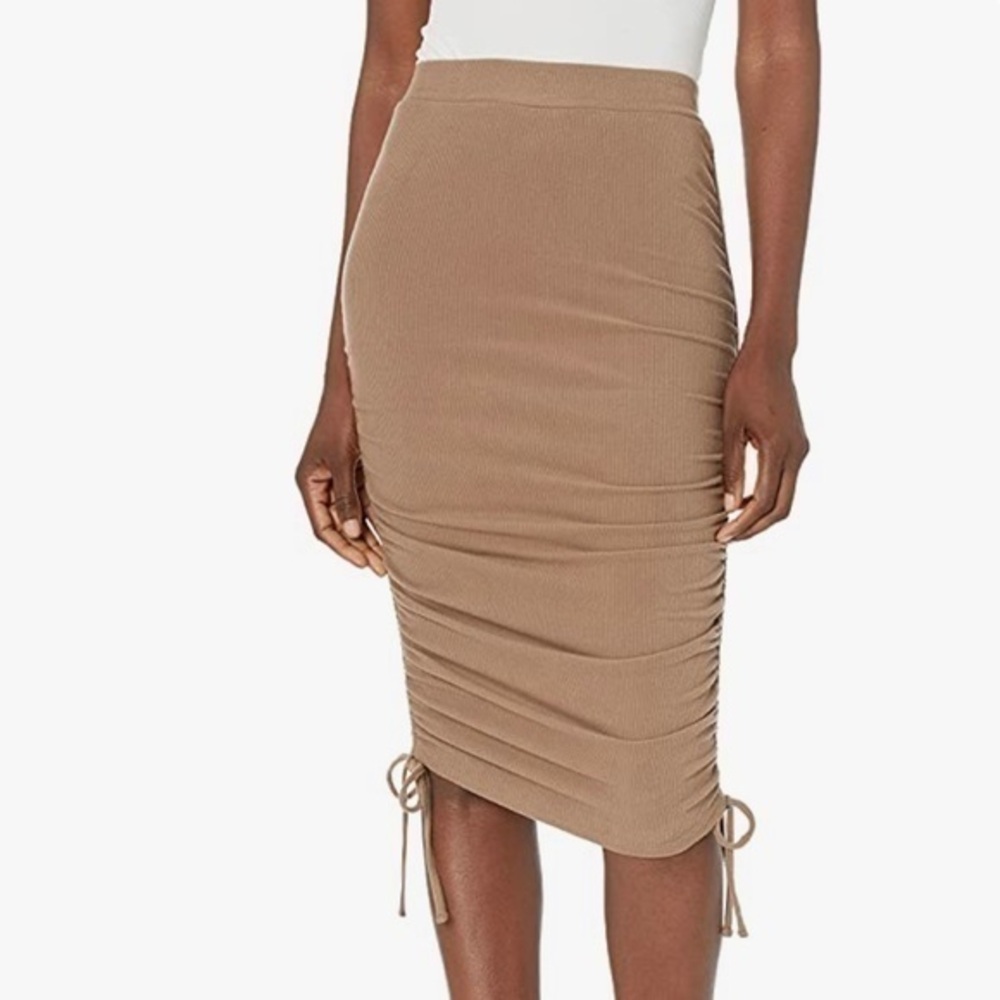 Steve Madden Cinch Skirt BB Dakota xs Ruched Stretch Toffee Knit MIDI Skirt NWT